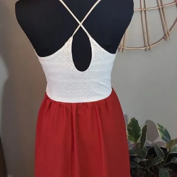 Tobi Burnt Orange with Creamy Lace Halter Top Mini Swing Dress Sz S - Picture 7 of 13